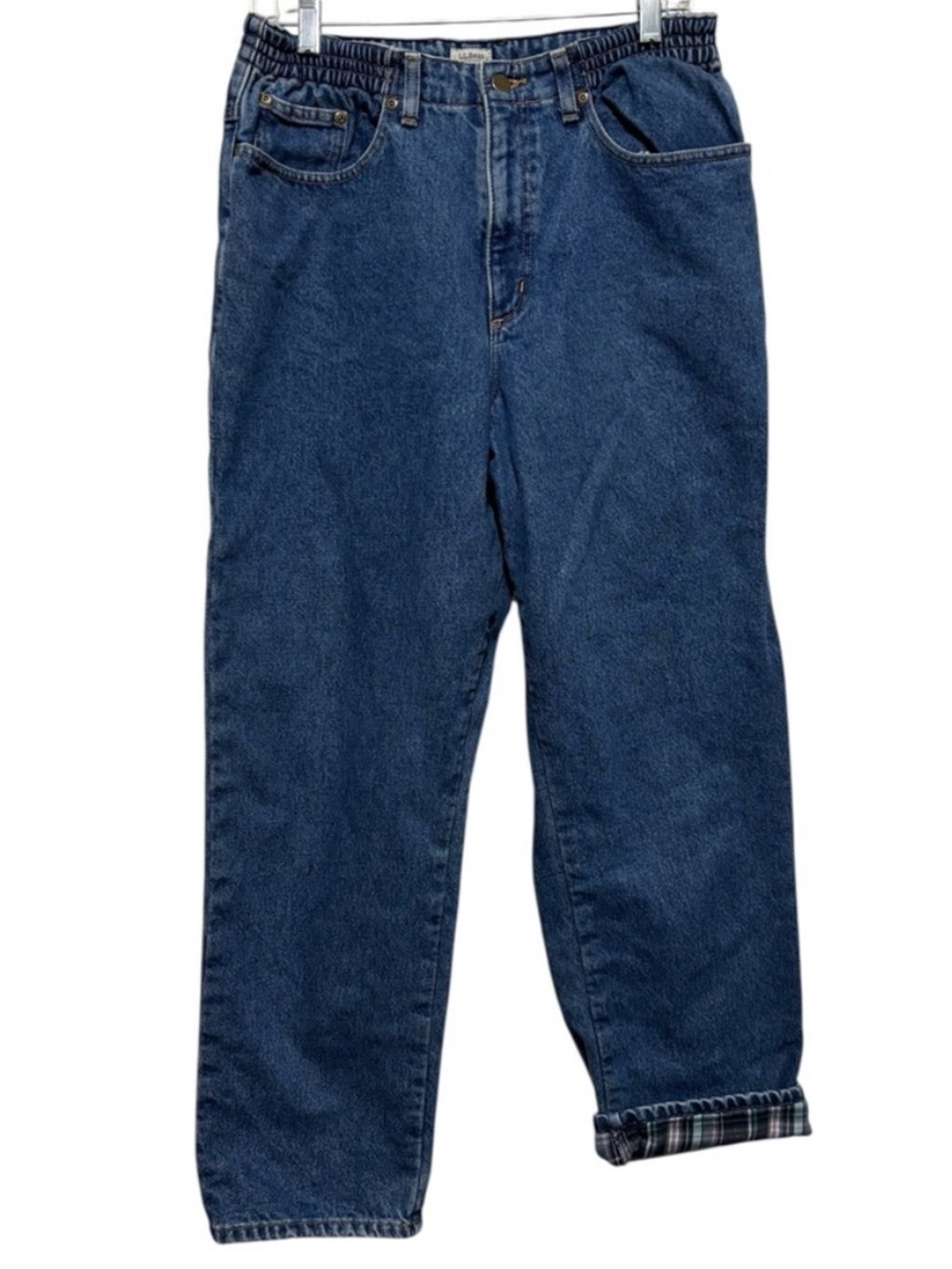 L.L.Bean Women’s Size 12 Flannel Lined Relaxed Jeans Partial Elastic Waist - Picture 2 of 8